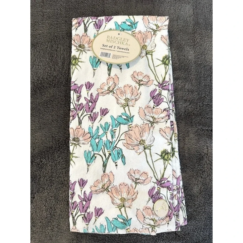 Badgley Mischka Floral Kitchen Dish Towels (2) Waffle‎ Spring Easter Cottagecore